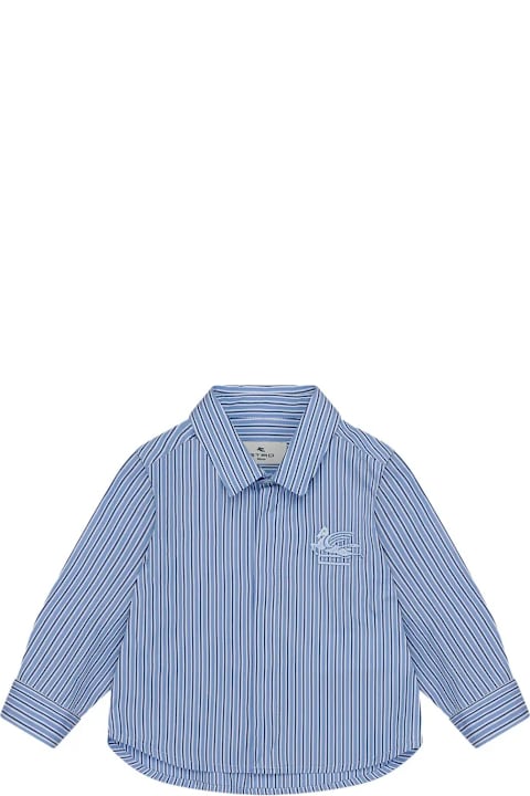 Topwear for Baby Girls Etro Blue Striped Shirt With Logo