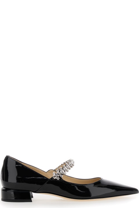 Flat Shoes for Women Jimmy Choo Black Ballet Flats With Crystals On Strap In Patent Leather Woman