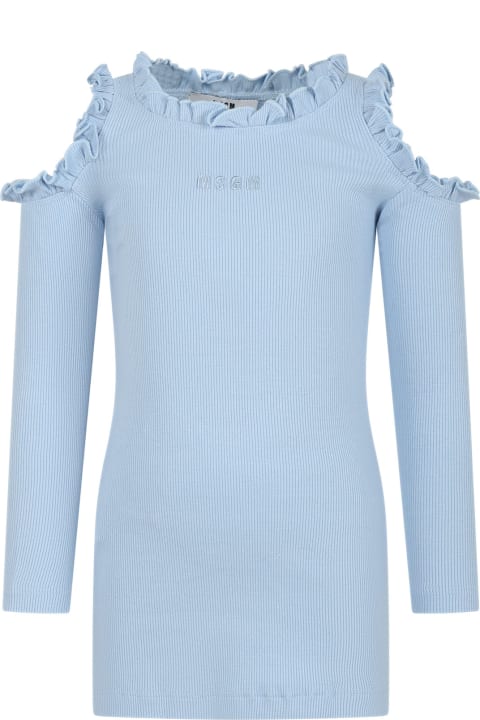 MSGM for Kids MSGM Light Blue Dress For Girl With Ruffles