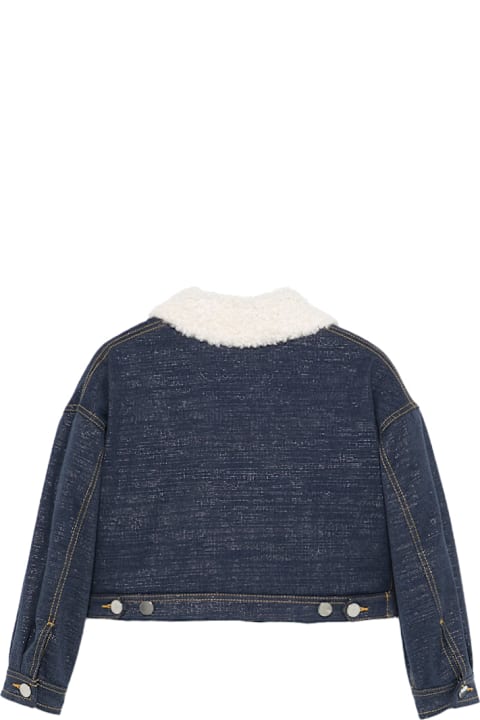 Simonetta Coats & Jackets for Girls Simonetta Blue Denim Jacket With Faux Shearling Collar