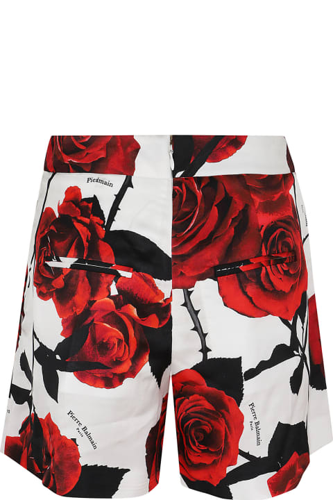 Balmain Clothing for Women Balmain Hw Red Roses Print Satin Shorts
