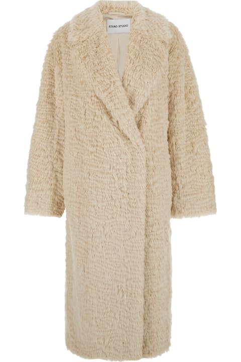 STAND STUDIO Coats & Jackets for Women STAND STUDIO 'nicole' Beige Double-breasted Coat With Classic Revers In Eco-fur Woman