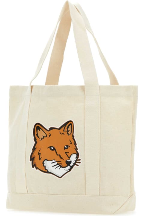 Maison Kitsuné for Women Maison Kitsuné Ivory Canvas Fox Head Shopping Bag