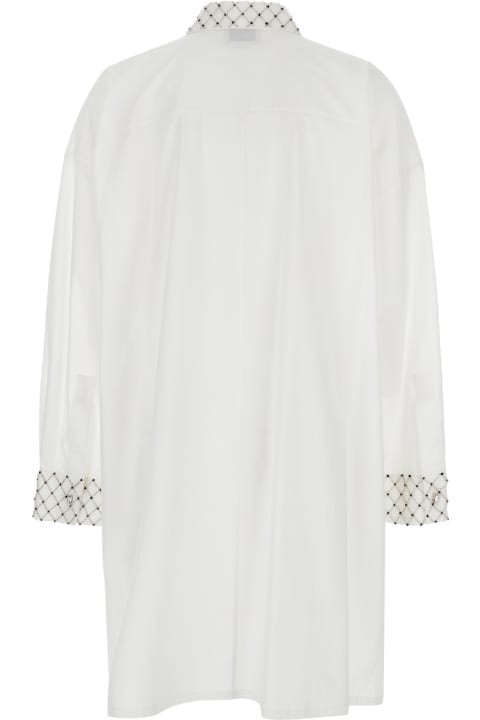 ウィメンズ Forte_Forteのトップス Forte_Forte White Maxi Shirt With Pearls Decoration In Cotton Woman