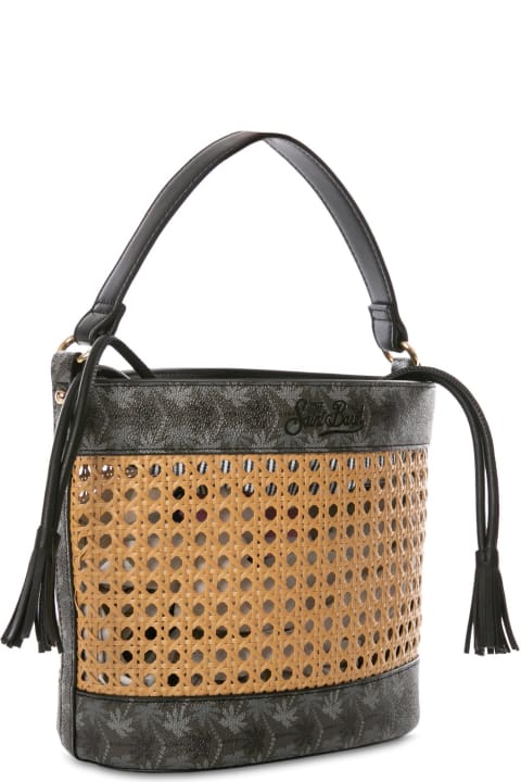 Fashion for Women MC2 Saint Barth Straw Bucket Bag With Black Monogram Details