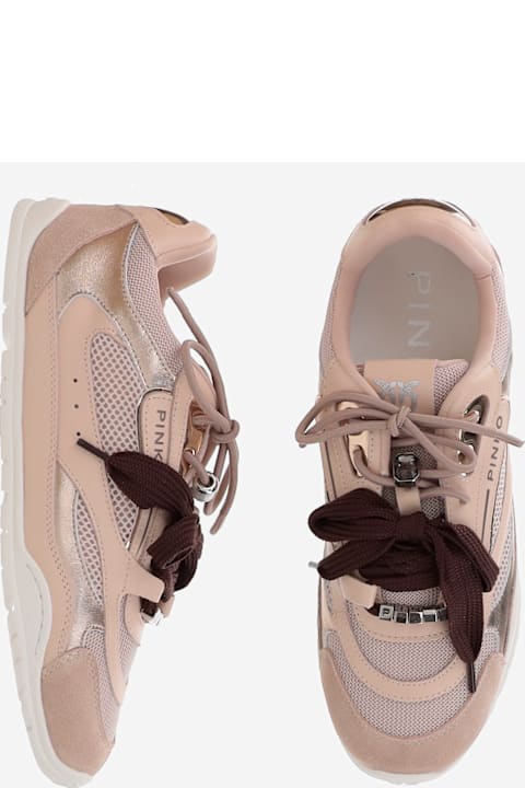Pinko Yulia Leather And Mesh Sneakers With Two-tone Laces