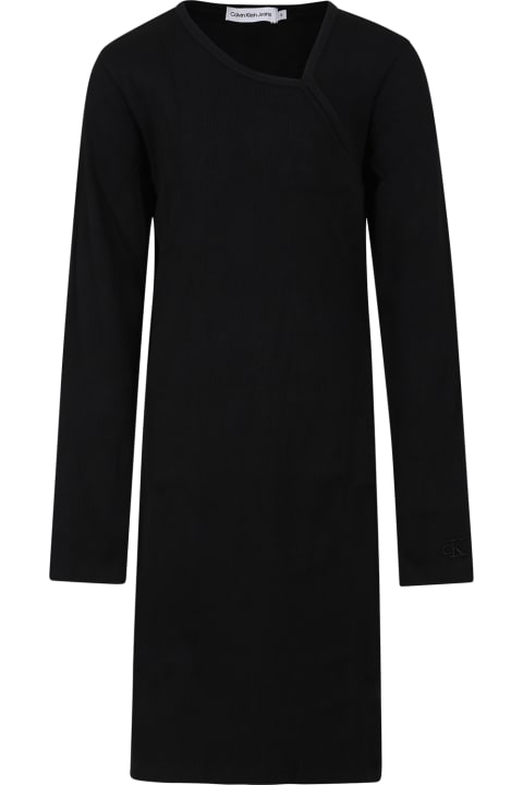 ガールズ Calvin Kleinのワンピース＆ドレス Calvin Klein Black Dress For Girl Wih Logo