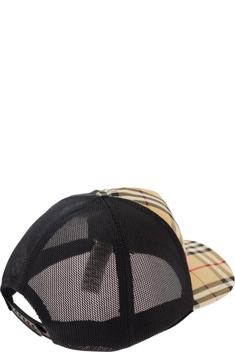 Burberry Beige Baseball Cap With Vintage Check Motif And Mesh