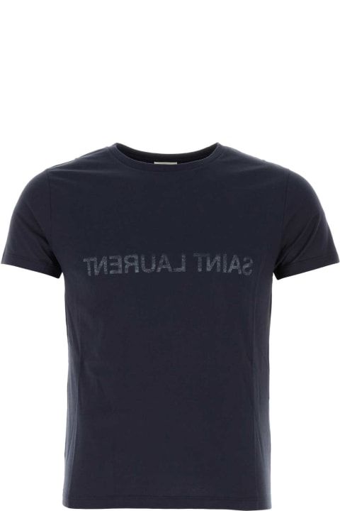 Topwear for Men Saint Laurent Navy Blue Cotton T-shirt