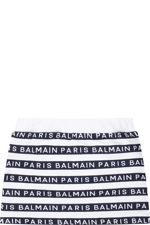 Sale for Baby Boys Balmain White Skirt For Baby Girl With Blue Stripes And Logo