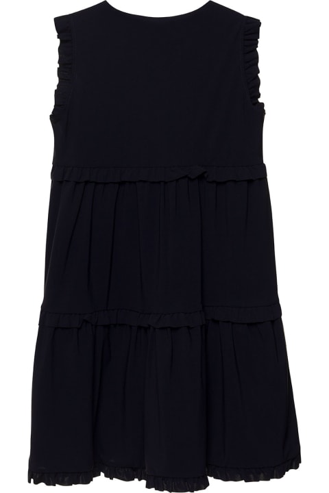 Dresses for Girls Il Gufo Blue Sleeveless Dress With Contrasting Logo Embroidery In Stretch Polyamide Grl