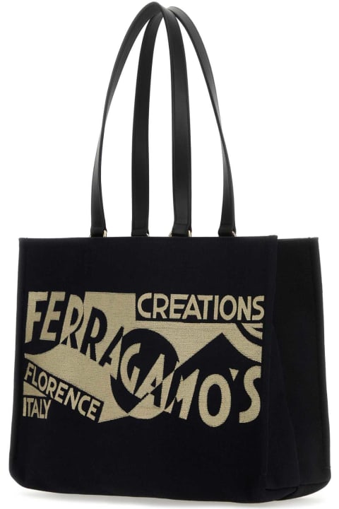 Totes for Women Ferragamo Black Canvas Shopping Bag