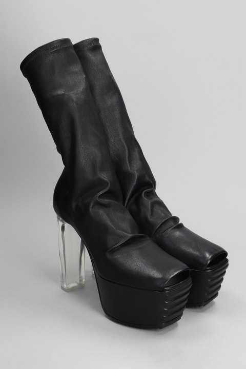 Boots for Women Rick Owens Minimal Gril Stretch High Heels Ankle Boots In Black Leather