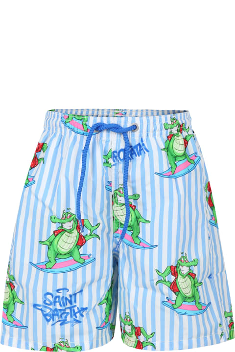 ボーイズ MC2 Saint Barthの水着 MC2 Saint Barth Light Blue Swim Shorts For Boy With Crocodile Print