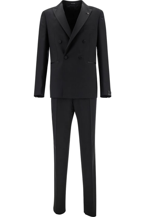 Suits for Men Tagliatore Black Double-breasted Tuxedo With Peak Revers In Wool Man
