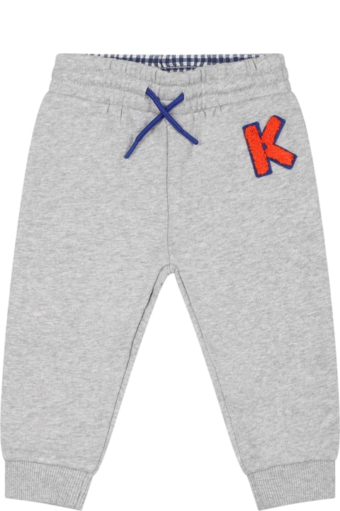 Bottoms for Baby Boys Kenzo Kids Grey Trousers For Baby Boy With Logo