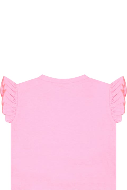 Topwear for Baby Girls Billieblush Fuchsia T-shirt For Baby Girl With Ruffles And Multicolored Print