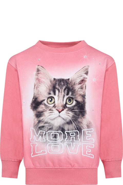 Sweaters & Sweatshirts for Girls Molo Pink Sweatshirt For Girl With Cat Print And Writing
