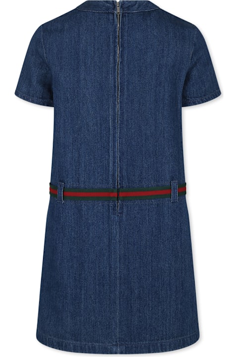 Dresses for Girls Gucci Blue Dress For Girl With Web Stripe