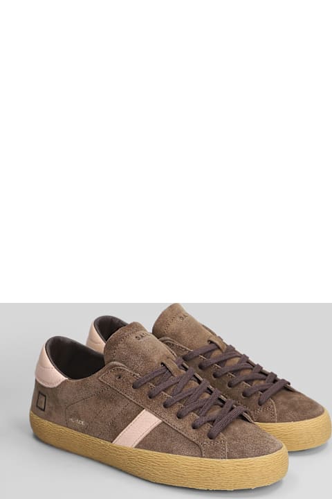 D.A.T.E. Hill Low Suede Sneakers In Taupe Suede And Leather