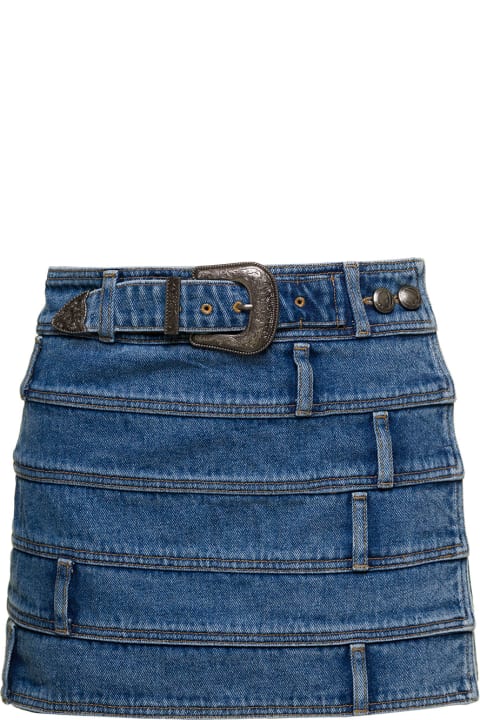 'dua' Light Blue Mini-skirt With Multi-waist Effect And Belt In Cotton Denim Woman