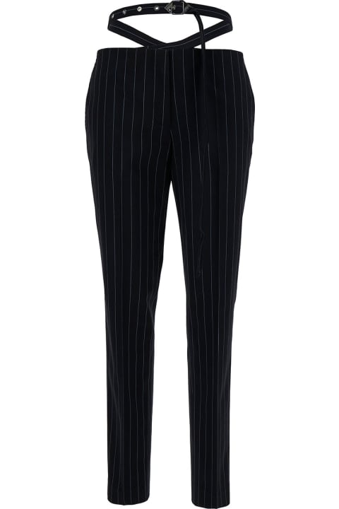 Fashion for Women The Attico Blue Slim Pinstripe Pants With Belt In Viscose Blend Woman