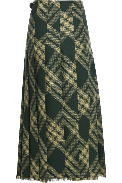 Burberry Women Burberry Check Printed Frayed-edge Midi Skirt