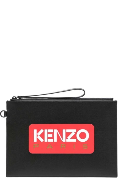 Black Clutch Bag With Printed Logo In Leather