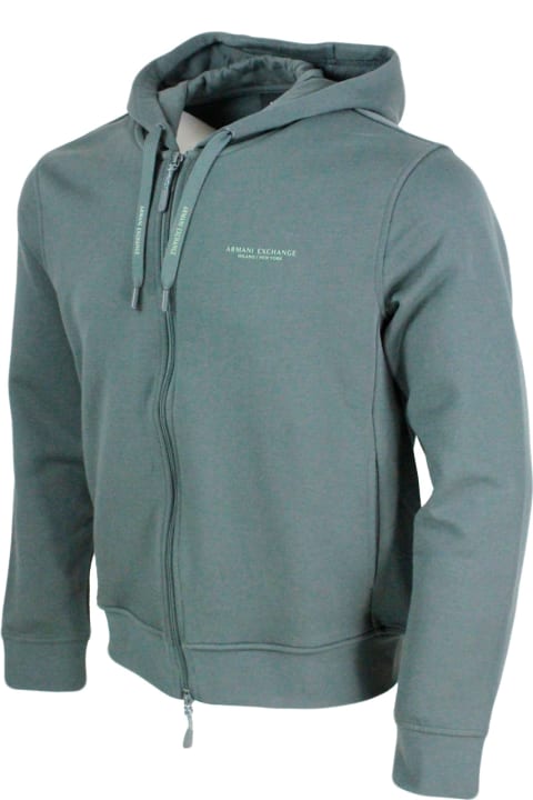 Armani Collezioni for Kids Armani Collezioni Long-sleeved Full Zip Drawstring Hoodie With Small Logo On The Chest