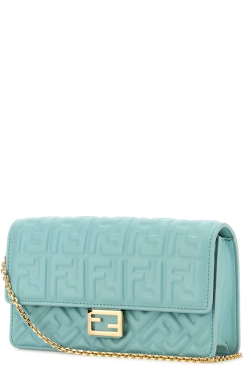 Fendi Sale for Women Fendi Light Blue Nappa Leather Baguette Wallet