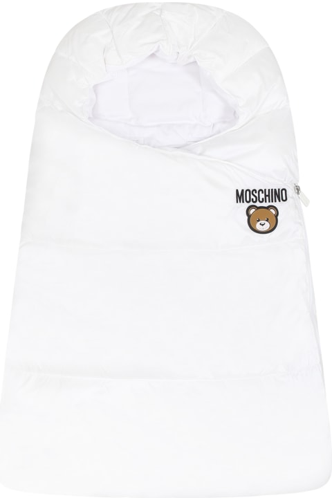 Accessories & Gifts for Baby Girls Moschino White Sleeping Bag For Babykids With Teddy Bear And Logo