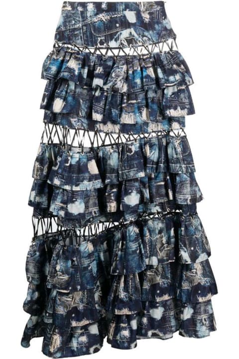 Fashion for Women John Richmond Long Skirt With Flounces And Iconic Runway Denim-effect Pattern