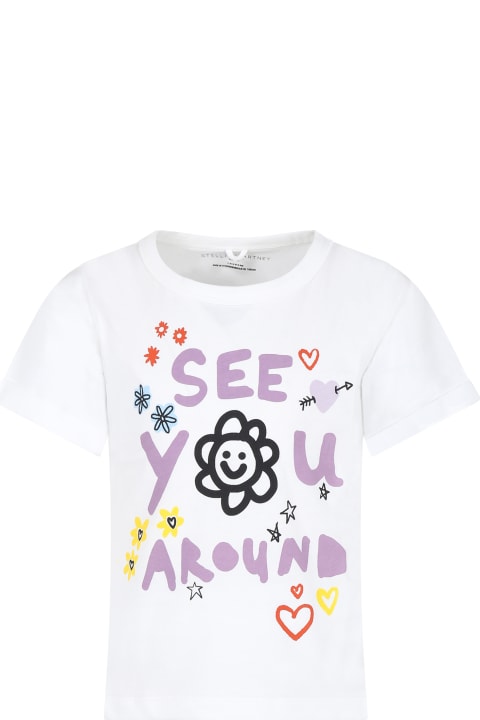 Fashion for Kids Stella McCartney Kids Ivory T-shirt For Girl With Flower Print And Writing