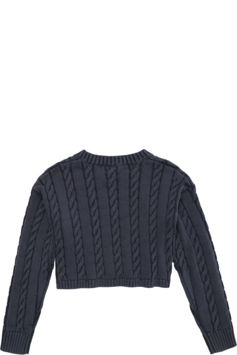 ガールズ Aspesiのトップス Aspesi Blue Crewneck Cable Knit Sweatshirt In Cotton Girl