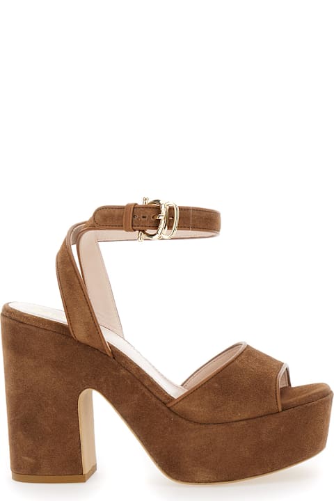 Pollini Shoes for Women Pollini Brown Sandals With Ankle Strap And Platform With Chunky Heel In Suede Woman