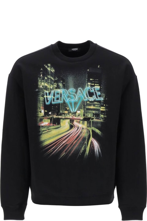 Crew-neck Sweatshirt With City Lights Print