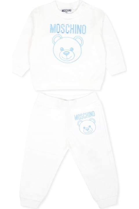 Bottoms for Baby Boys Moschino Ivory Suit For Baby Boy With Teddy Bear