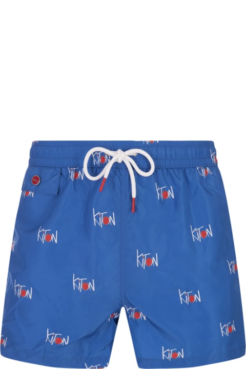 メンズ 水着 Kiton Blue Swim Shorts With All-over Logo