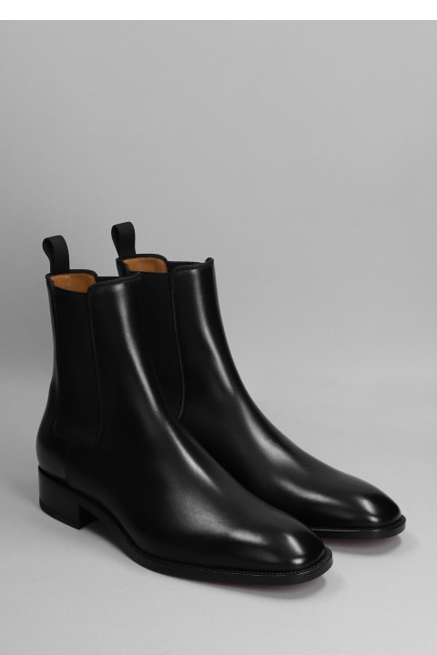 メンズ ブーツ Christian Louboutin Samson Flat Ankle Boots In Black Leather