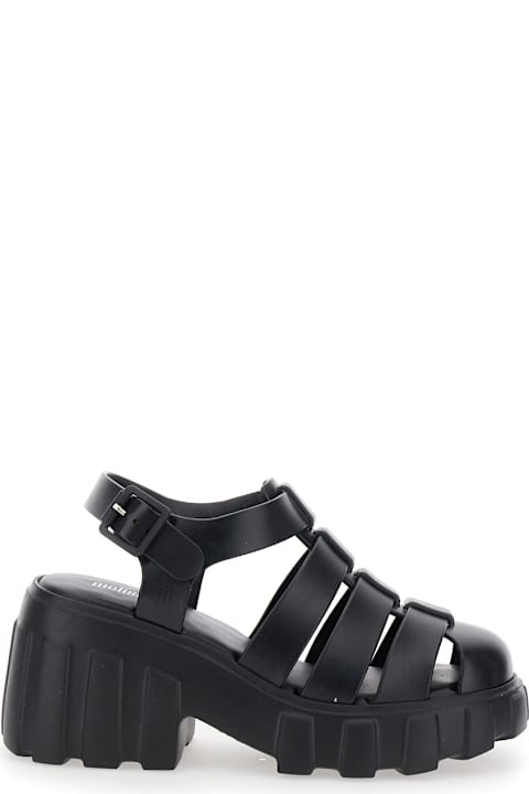 Melissa Flat Shoes for Women Melissa 'megan' Black Sandals With Adjustable Buckle Closure And Cage Design In Tech Fabric Woman