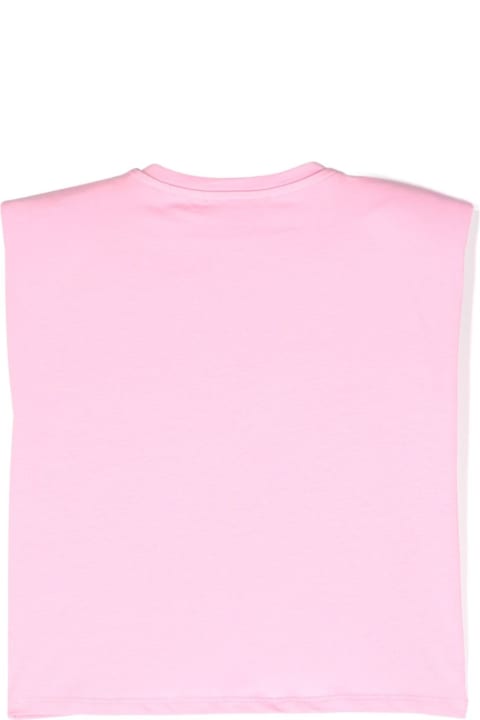 Topwear for Girls Miss Blumarine Pink T-shirt With Flowers And Ruffles