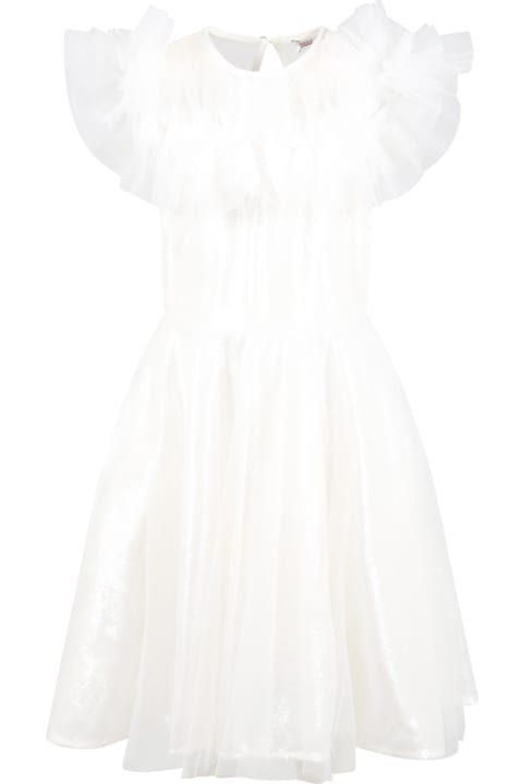 ガールズ Monnalisaのワンピース＆ドレス Monnalisa White Dress For Girl With Sequins