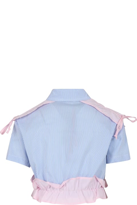 MSGM Shirts for Girls MSGM Light Blue Crop Shirt For Girl With Logo