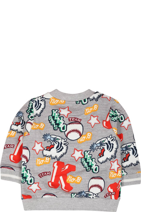 Kenzo Kids Sweaters & Sweatshirts for Baby Boys Kenzo Kids Grey Sweatshirt For Baby Boy With Tiger And Logo