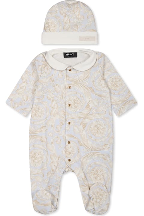 Bodysuits & Sets for Baby Girls Versace Light Blue Babygrow Set For Baby Boy With Baroque Print