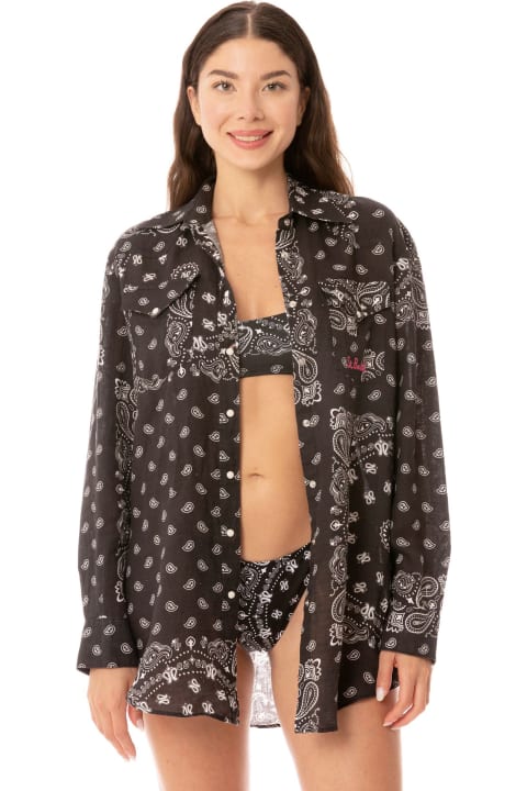 Homeware MC2 Saint Barth Black Linen Shirt With Trimmings