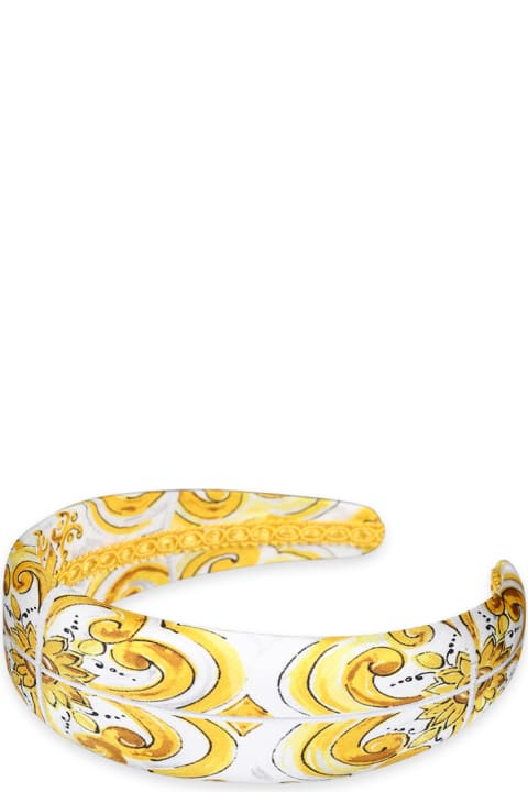 Dolce & Gabbana for Kids Dolce & Gabbana Yellow Headband For Girl With Yellow Majolica Print