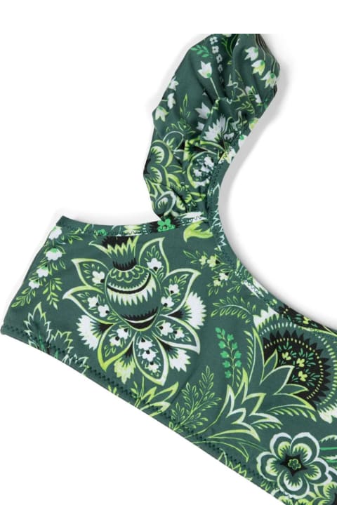 Etro Swimwear for Girls Etro Green Bikini With Ruffles And Paisley Motif