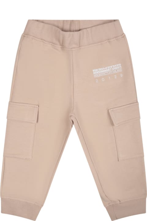 Bottoms for Baby Girls MSGM Beige Trousers For Baby Boy With Logo