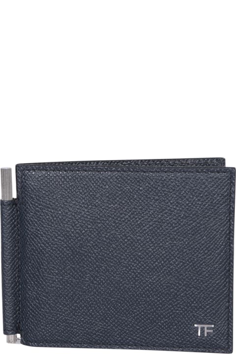 Accessories for Men Tom Ford Small Grain Money Clip Blue Cardholder